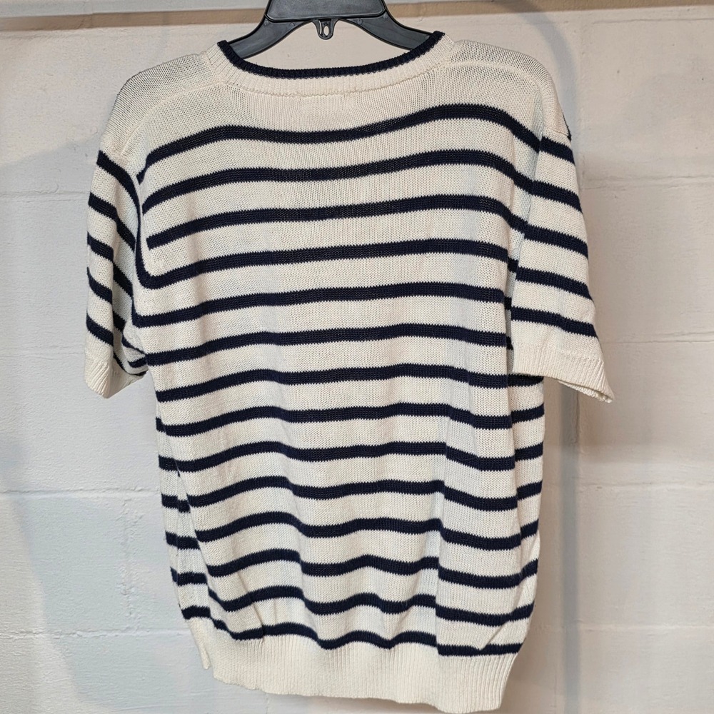 Alfred Dunner Anchor Striped Sailor Girl Sweater Womens Large Nautical Navy - Picture 9 of 9